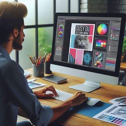 graphic designer working on a digital poster