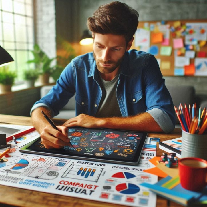 creative marketing designer sketching vibrant campaign visuals