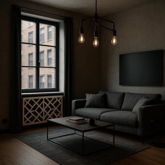contemporary urban apartment with geometric radiator cover